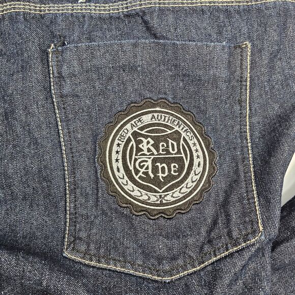 Red Ape Authentics Blue Baggy Jeans Size 46 Embroidered Pockets Distressed Wash - Picture 4 of 7